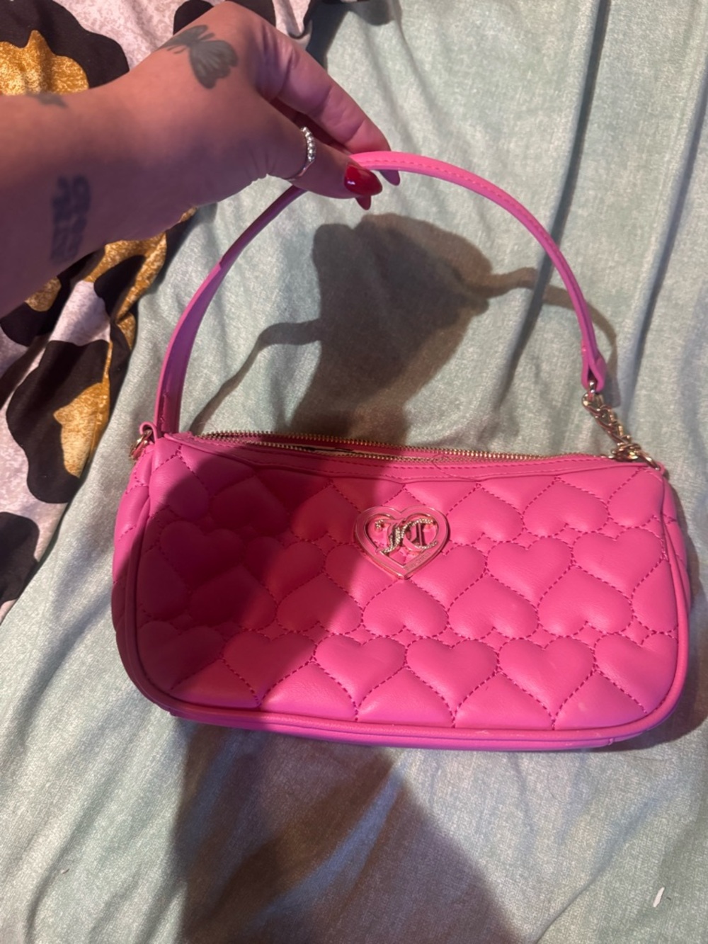 Juicy Couture Hot Pink Quilted Heart Shoulder Bag